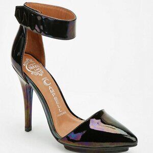 Jeffrey Campbell black iridescent oil slick holographic heels